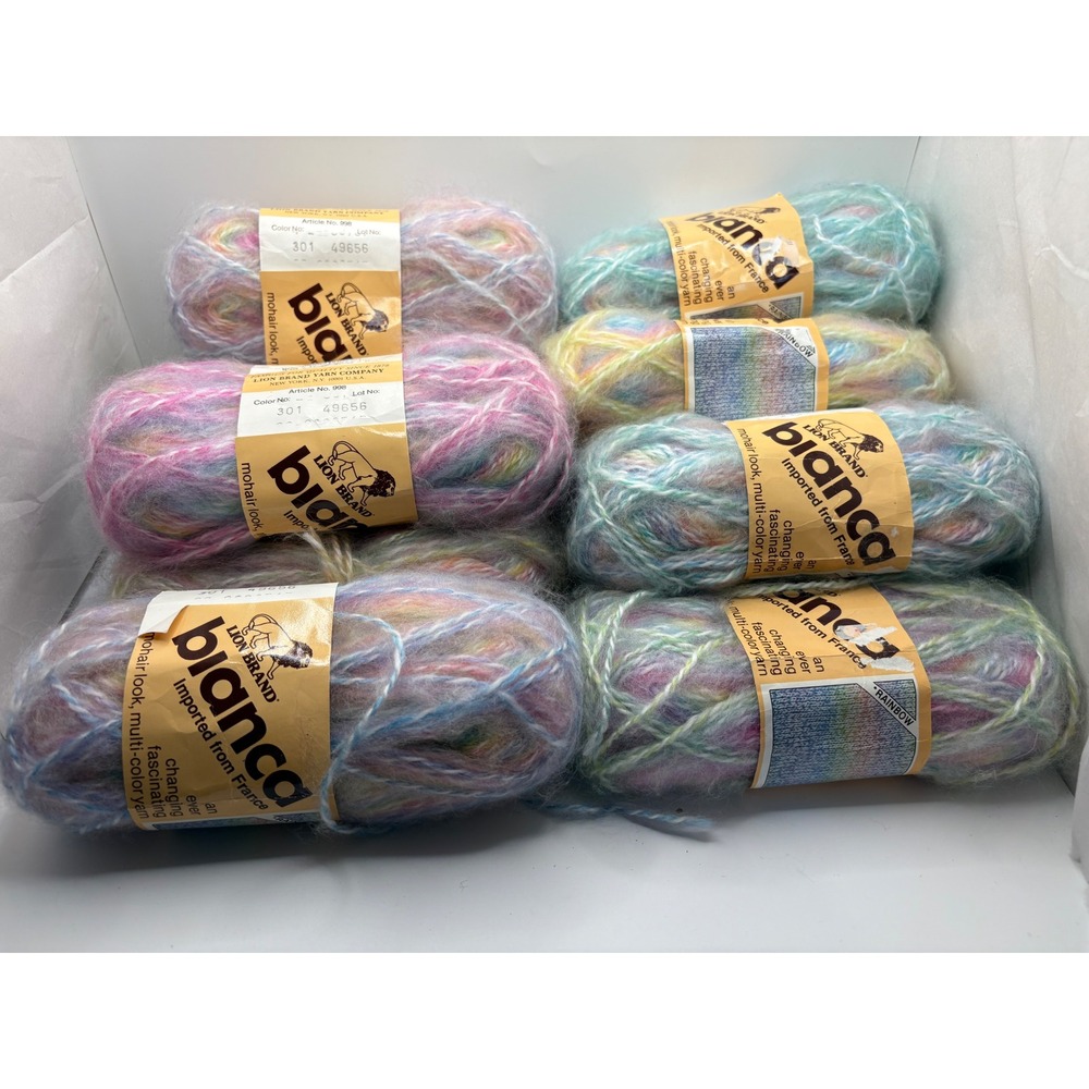 Lion Brand Bianca Yarn 12 Count Rainbow Multi Color Mohair Look France 998 301
